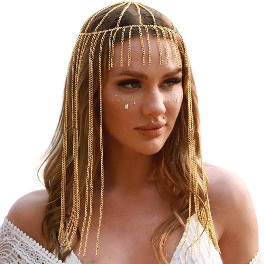 Egyptian Gold Hair Chain Tassel Headpiece Festival Cosplay Hair Jewelry